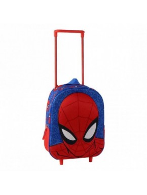 Sac à dos trolley enfant bleu Spiderman avec design 3D