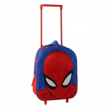 Sac à dos trolley enfant bleu Spiderman avec design 3D