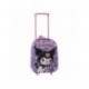 Mochila infantil trolley 3D Kuromi roxa com rodas e design divertido