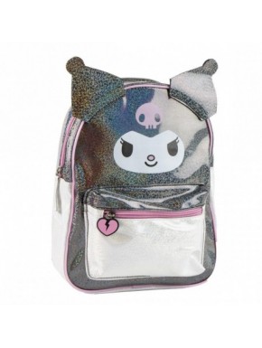 Mochila infantil preta Kuromi Hello Kitty com orelhas 3D