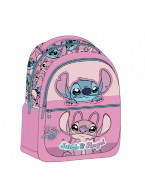 Sac à dos rose Stitch et Angel, design scolaire
