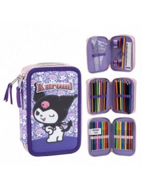 Estojo roxo Kuromi com acessórios Hello Kitty