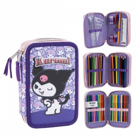 Plumier violet Kuromi avec accessoires Hello Kitty