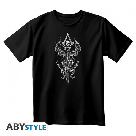 Camiseta preta com design Assassin's Creed Black Flag