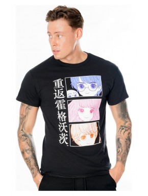 T-shirt noir avec design de personnages anime