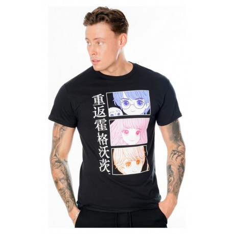T-shirt noir avec design de personnages anime