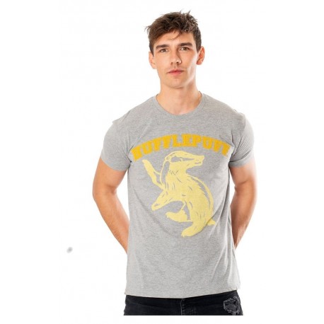 T-shirt gris avec design Poufsouffle de Harry Potter
