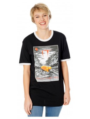 Camiseta preta IT You’ll Float Too com design vintage