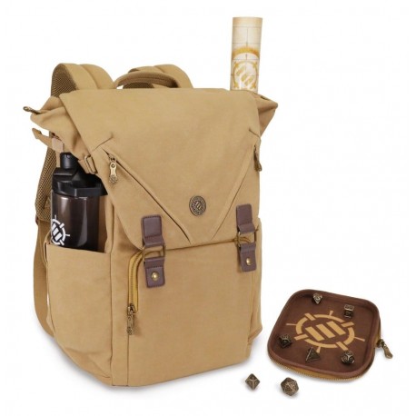 Sac à dos beige Enhance RPG en toile avec accessoires.