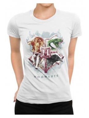 T-shirt blanc avec blason aquarelle Harry Potter