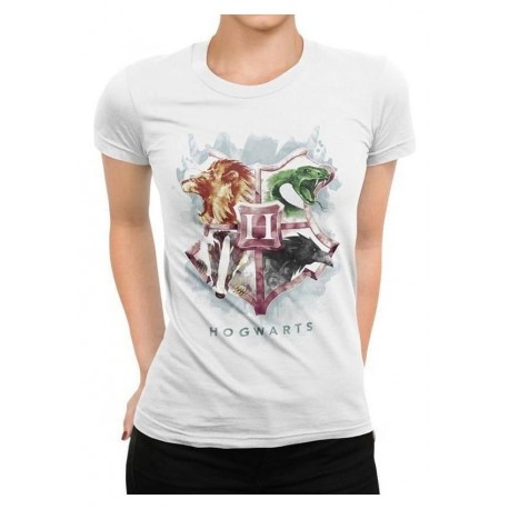 T-shirt blanc avec blason aquarelle Harry Potter