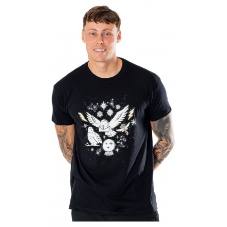T-shirt noir Harry Potter avec design de Noël de Hedwig.