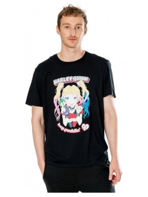 T-shirt noir Harley Quinn Puddin' style anime de DC Comics