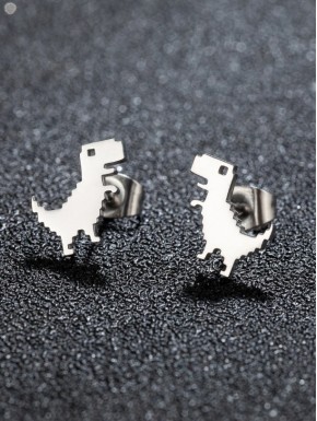 Pendientes T-Rex pixel art de acero inoxidable