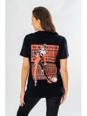T-shirt noir Harley Quinn avec design avertissement