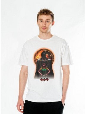 T-shirt blanc Batman avec design anime et fond lunaire