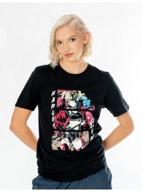 T-shirt noir style anime de Harley Quinn de DC Comics
