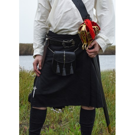 Kilt noir uni de 8 yards avec accessoires