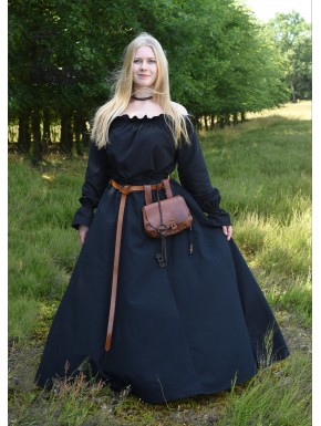 Jupe médiévale noire avec large évasé en coton