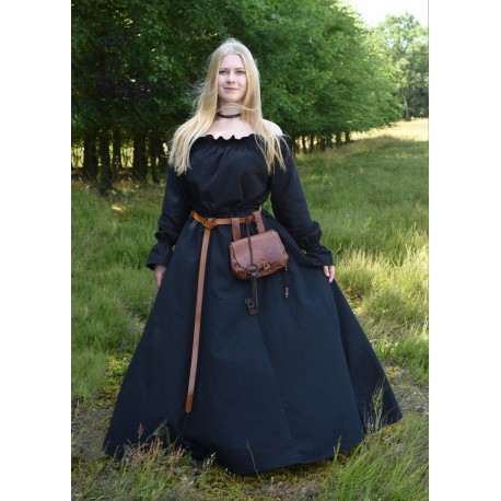Jupe médiévale noire avec large évasé en coton