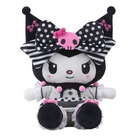 Peluche Sanrio Kuromi 22 cm en noir et blanc avec détails roses