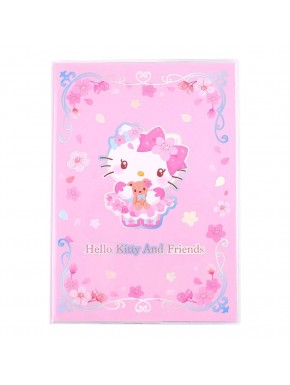 Caderno rosa com Hello Kitty e flores de sakura holográficas