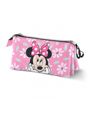 Trousse triple rose Minnie Mouse avec design floral