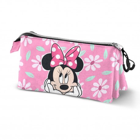 Trousse triple rose Minnie Mouse avec design floral