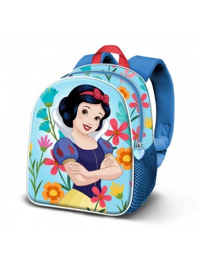 Sac à dos bleu 3D de Blanche-Neige avec fleurs et relief avant