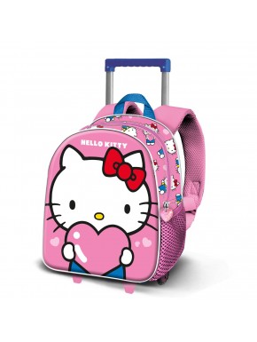 Mochila rosa com rodinhas Hello Kitty em relevo