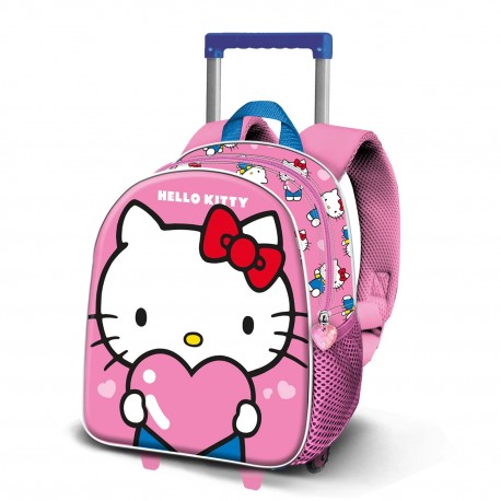 Mochila rosa com rodinhas Hello Kitty em relevo
