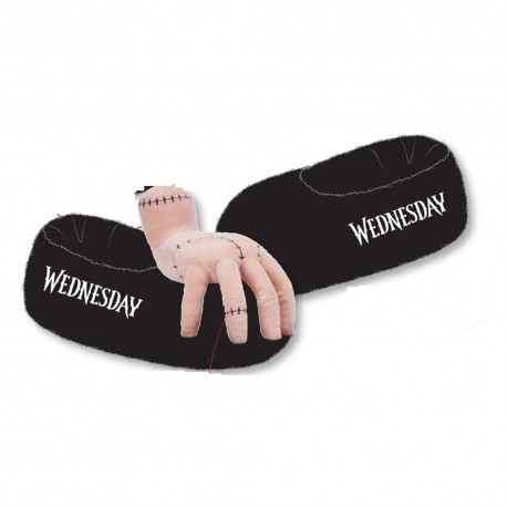 Chaussons en peluche noirs Wednesday avec broderie blanche