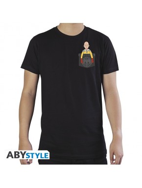 T-shirt noir One Punch Man avec Saitama dans la poche