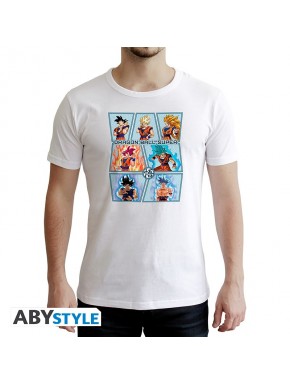 T-shirt blanc transformations Goku Dragon Ball Super
