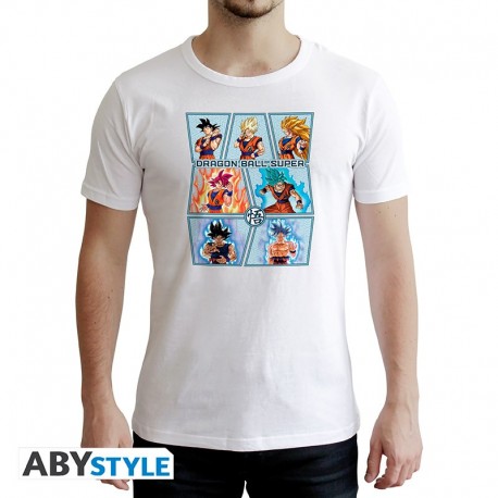 T-shirt blanc transformations Goku Dragon Ball Super