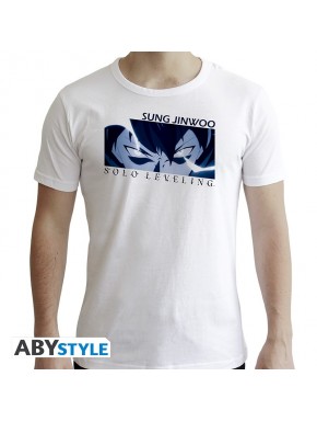 T-shirt blanc Solo Leveling avec design de Sung Jinwoo