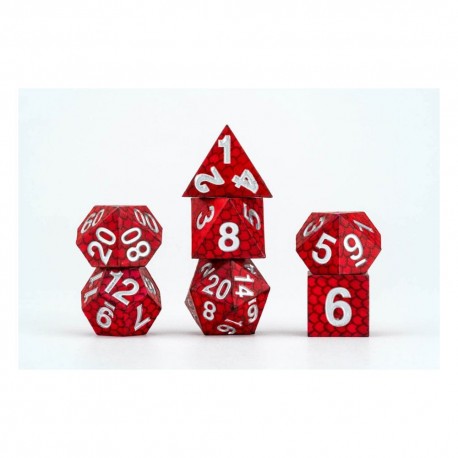 Juego de dados rojos con escamas de dragón