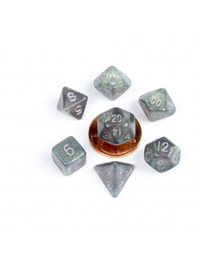 Mini Pack de dados Stardust Gray con números plateados