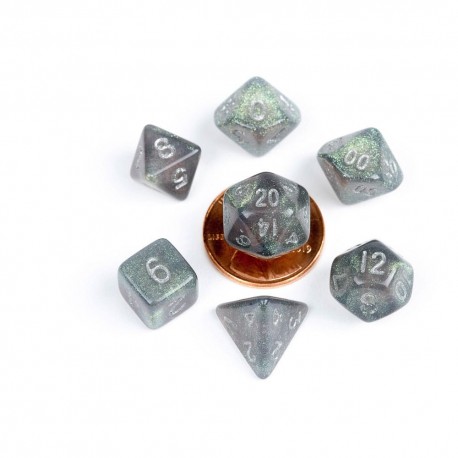 Mini Pack de dados Stardust Gray con números plateados