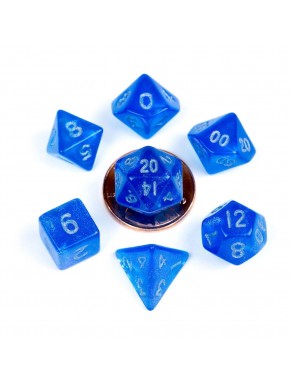 Mini Pack de Dados azules Stardust Blue con números plateados