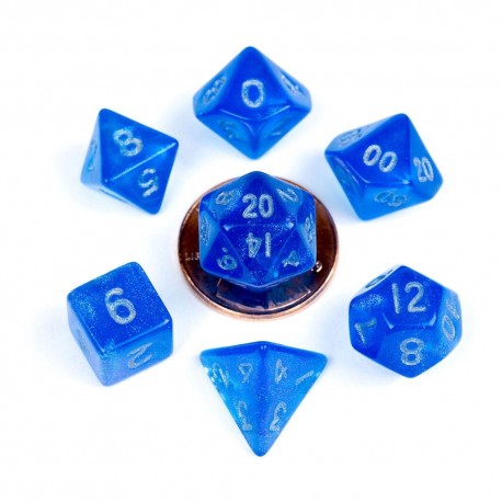 Mini Pack de Dados azules Stardust Blue con números plateados