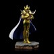 Estátua Aries Mu de Saint Seiya em armadura dourada com capa azul