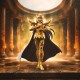 Estátua Aries Mu de Saint Seiya em armadura dourada com capa azul