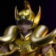 Estátua Aries Mu de Saint Seiya em armadura dourada com capa azul