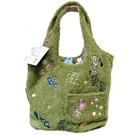 Sac en peluche vert avec broderie Totoro