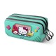 Estojo Hello Kitty turquesa com 3 compartimentos