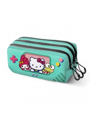 Estojo Hello Kitty turquesa com 3 compartimentos