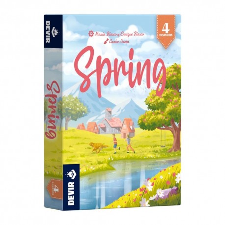 Caja del juego de mesa Spring con flores y paisaje