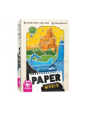 Caja y componentes del juego de mesa Paper World