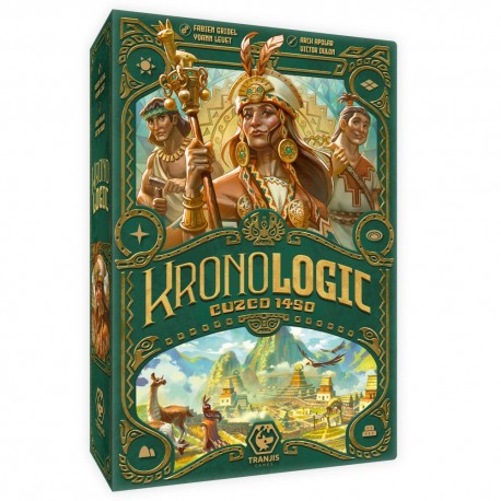 Caja y componentes del juego de mesa Kronologic: Cuzco 1450